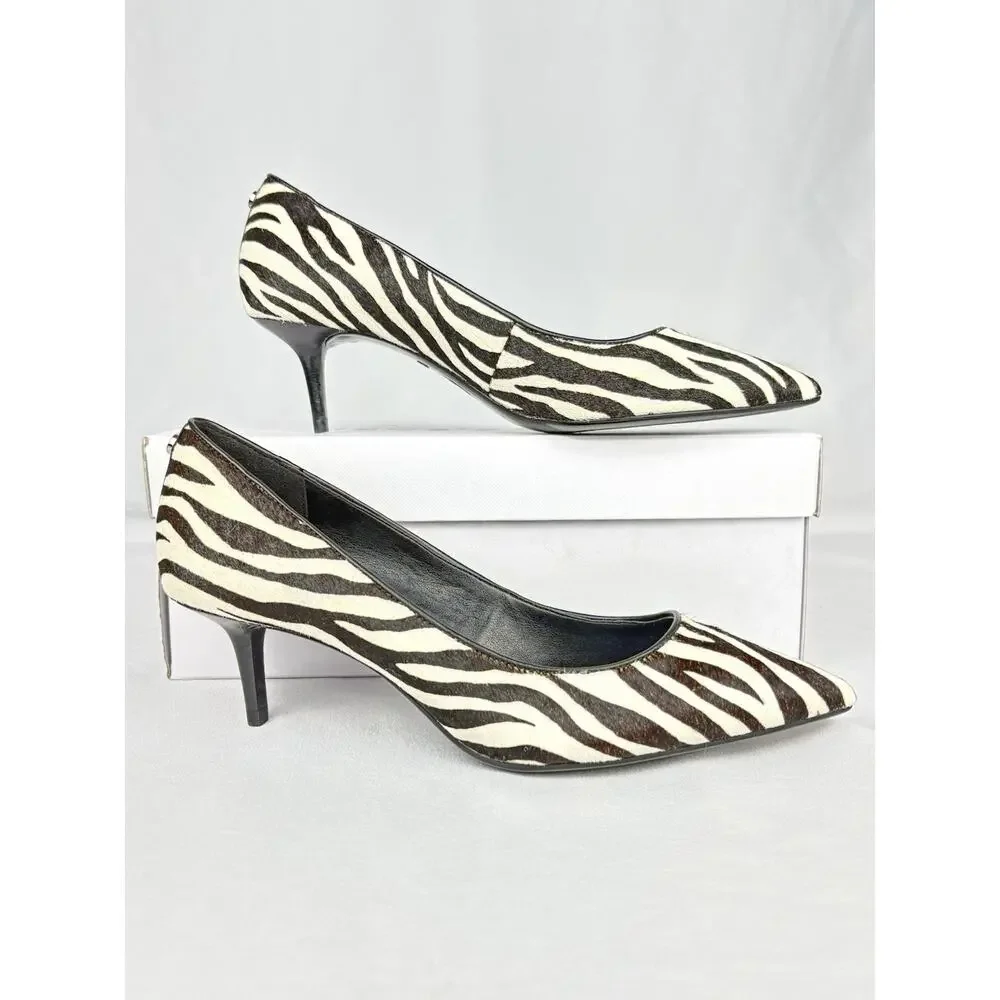 MICHAEL Michael Kors Zebra Calf Hair Kitten Heel Pumps Pointed Toe Women’s 6.5